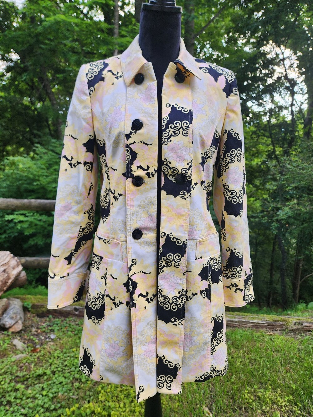 Long Stretch Blazer Jacket Abstract Print By Aostrophe